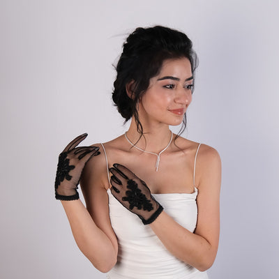 Lace Beaded Detailed Bridal Gloves Bridal Costume Gloves Tulle Wedding Gloves