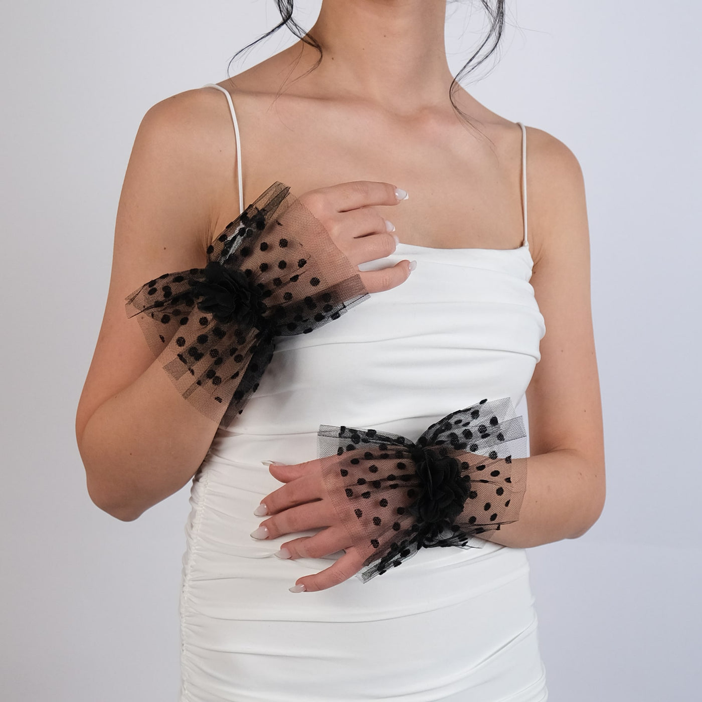 Polka Dot Tulle Bridal Gloves Ankle Length Gloves Bracelet Tulle Transparent Bridal Gloves Accessory