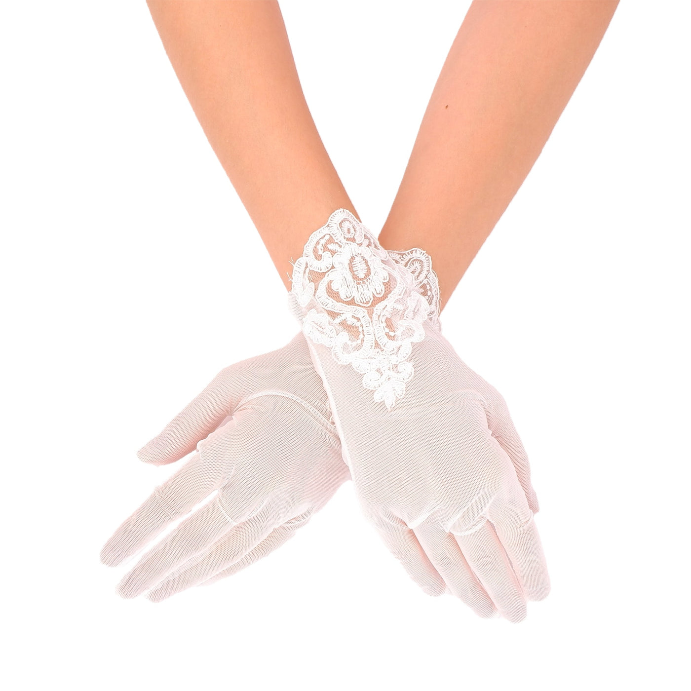 Lace Short Bridal Gloves Bridal Gloves For Wedding Lace Embroidered Tulle Bridal Costume Gloves