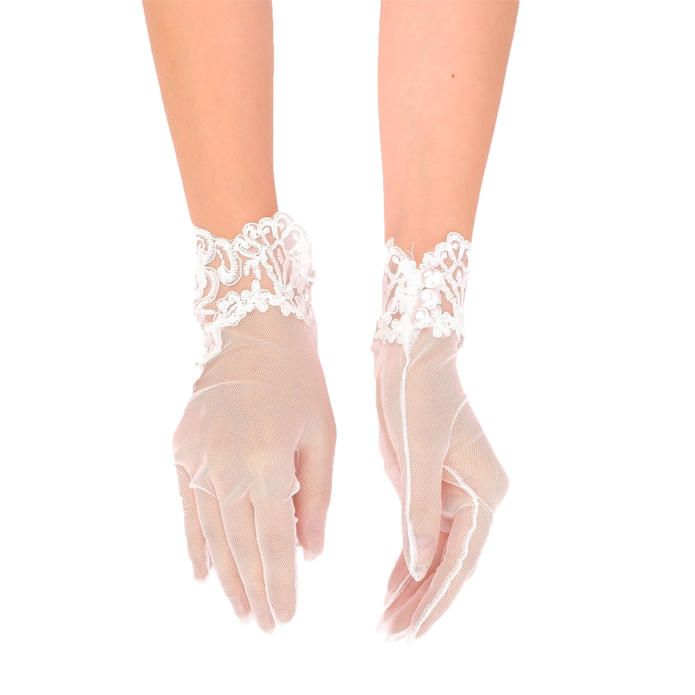 Lace Embroidered Buttoned Bridal Wedding Gloves Tulle Bridal Gloves Henna Night Tulle Gloves Black