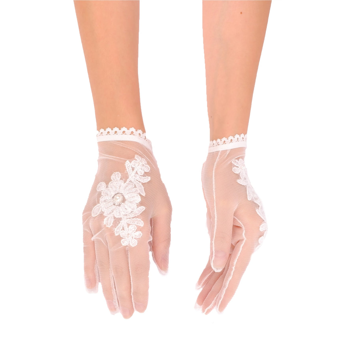 Lace Beaded Detailed Bridal Gloves Bridal Costume Gloves Tulle Wedding Gloves