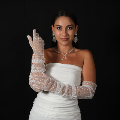 Polka Dot Long Tulle Bridal Gloves Polka Dot Costume Gloves Women's Long Tulle Henna Gloves