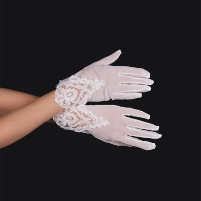 Lace Short Bridal Gloves Bridal Gloves For Wedding Lace Embroidered Tulle Bridal Costume Gloves
