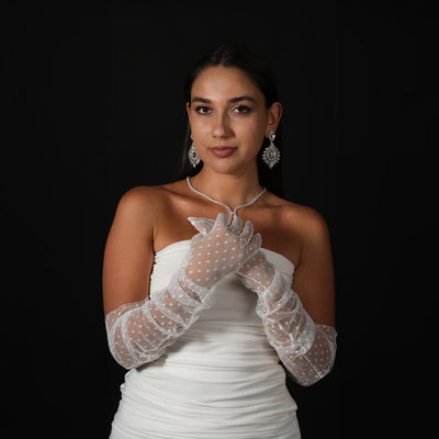 Polka Dot Long Tulle Bridal Gloves Polka Dot Costume Gloves Women's Long Tulle Henna Gloves