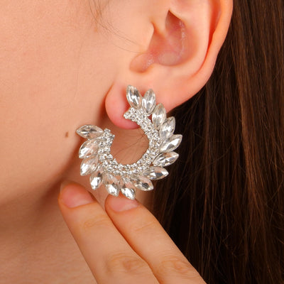 Hera Model Hoop Bridal Earrings Special Crystal Stone Earrings for Women