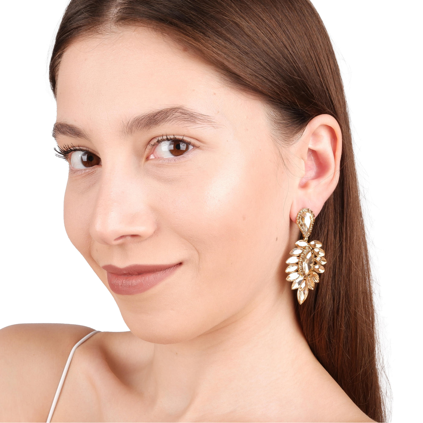 Drop Model Crystal Stone Bridal Earrings for Prom and Wedding Crystal Glass Stone Bridal Earrings Silver