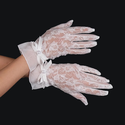 Lace Ribbon Bridal Gloves Wedding Costume Gloves Women's Ribbon Gloves