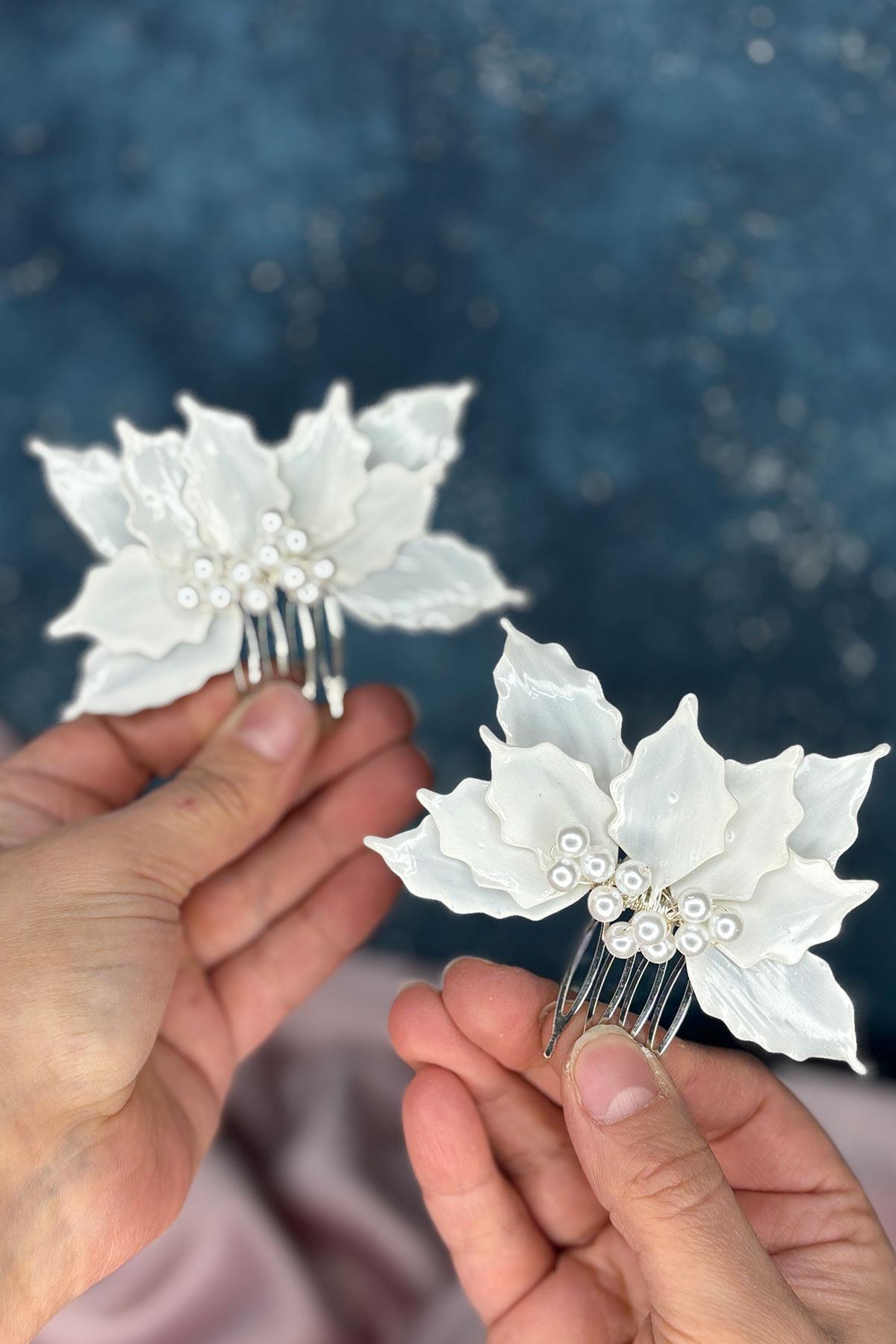 Adora Pearl Resin 2 Piece Comb Hair and Bridal Accessory