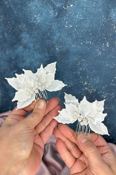 Adora Pearl Resin 2 Piece Comb Hair and Bridal Accessory