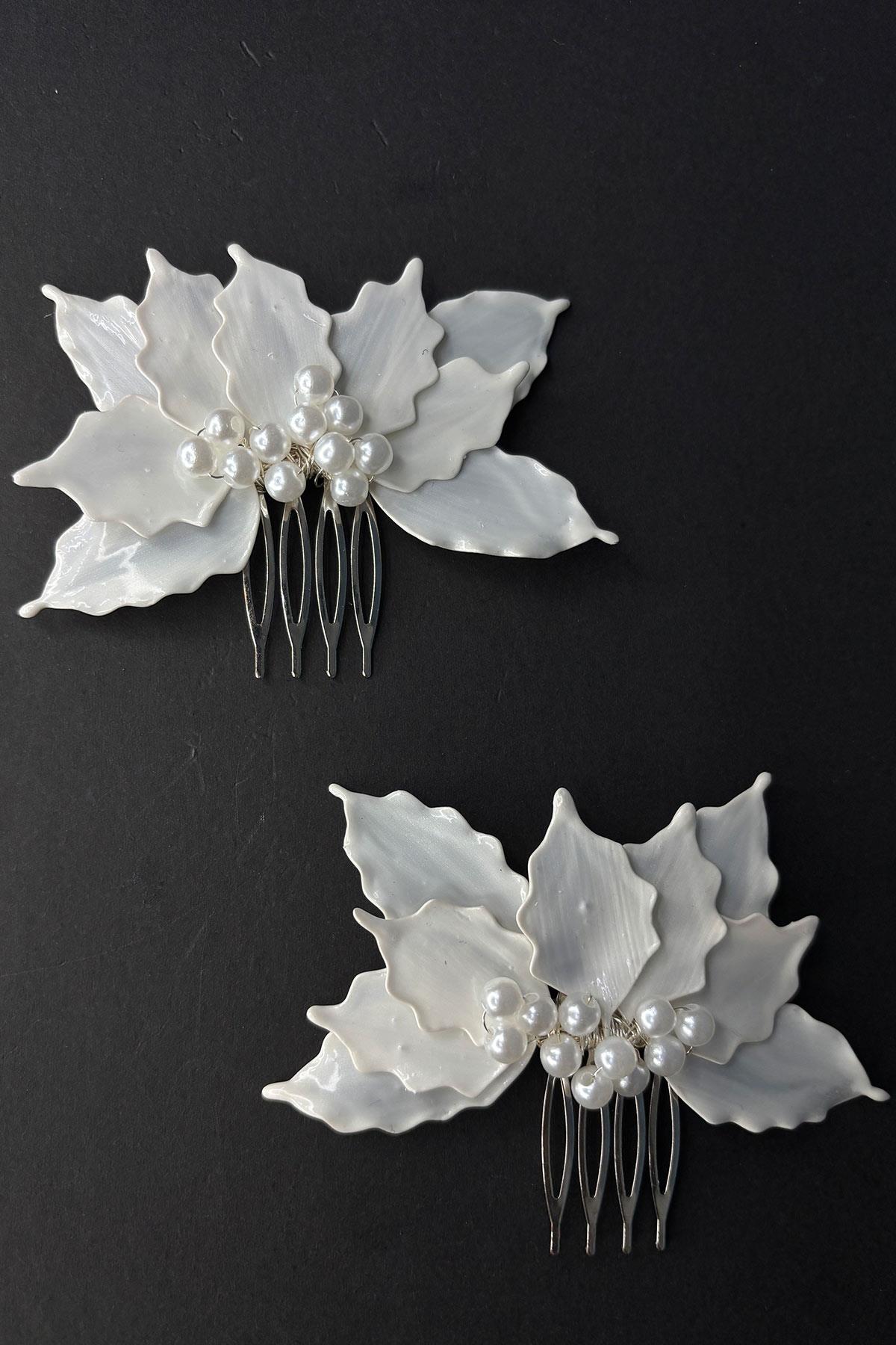 Adora Pearl Resin 2 Piece Comb Hair and Bridal Accessory