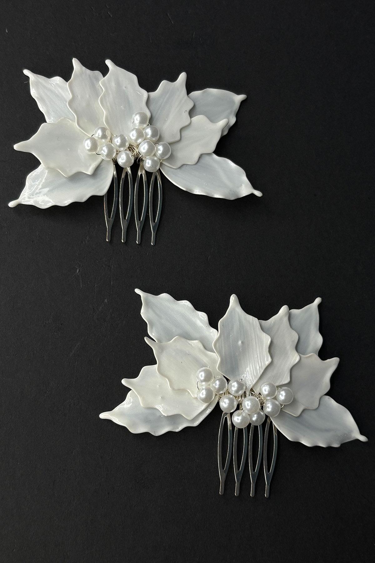 Adora Pearl Resin 2 Piece Comb Hair and Bridal Accessory