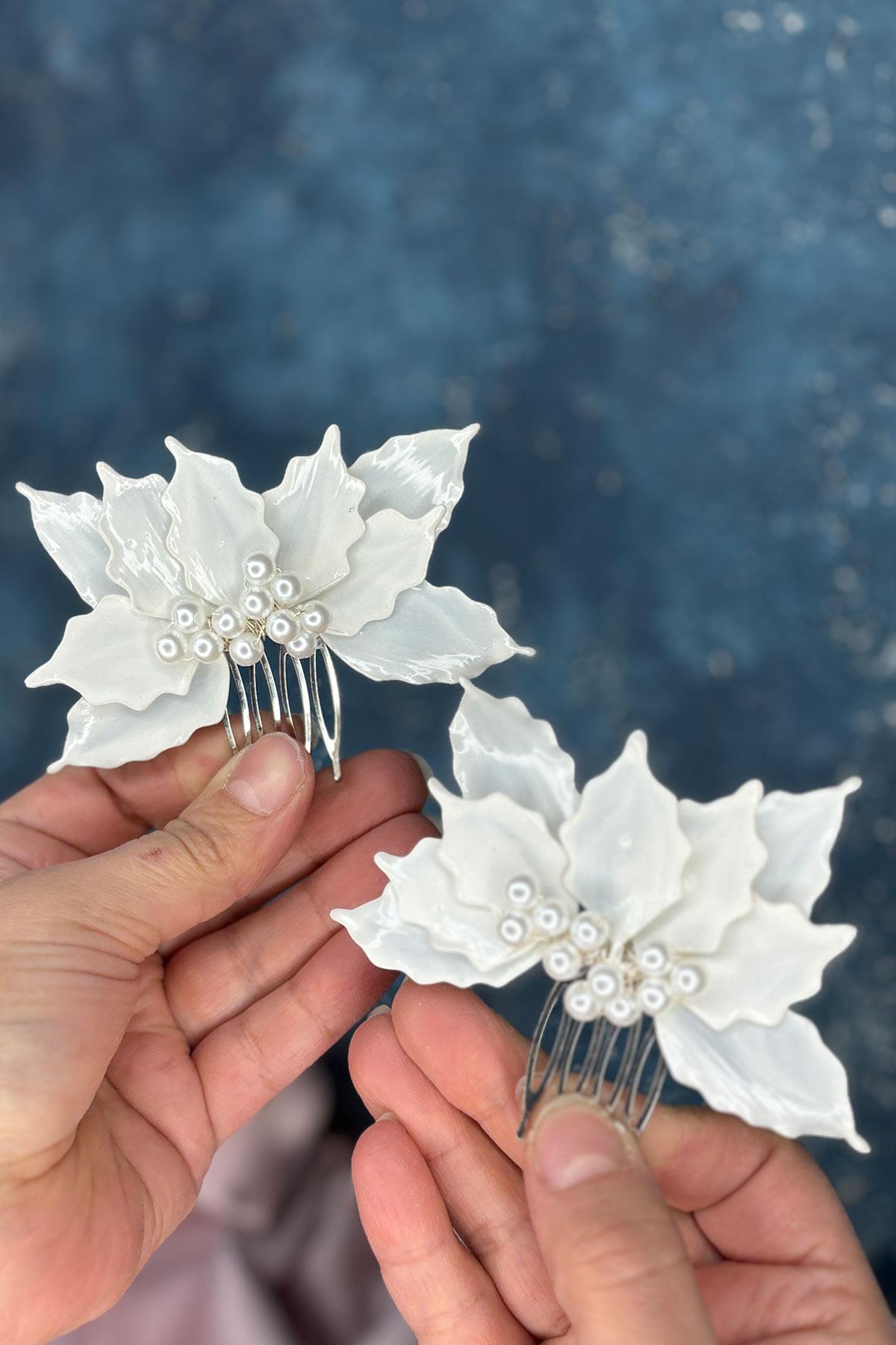 Adora Pearl Resin 2 Piece Comb Hair and Bridal Accessory