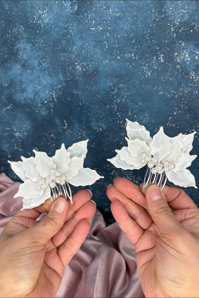 Adora Pearl Resin 2 Piece Comb Hair and Bridal Accessory