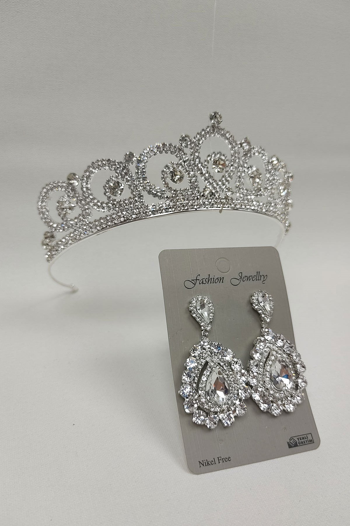 Angel Model Bridal Crown and Shuttle Stone Earrings