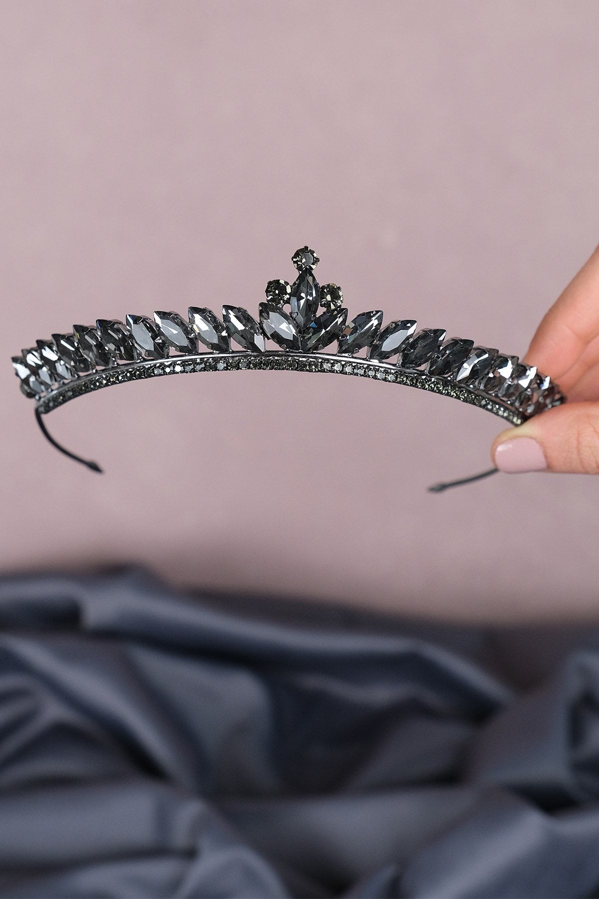 Anthracite Gray Ece Model Thin Bridal Henna Crown