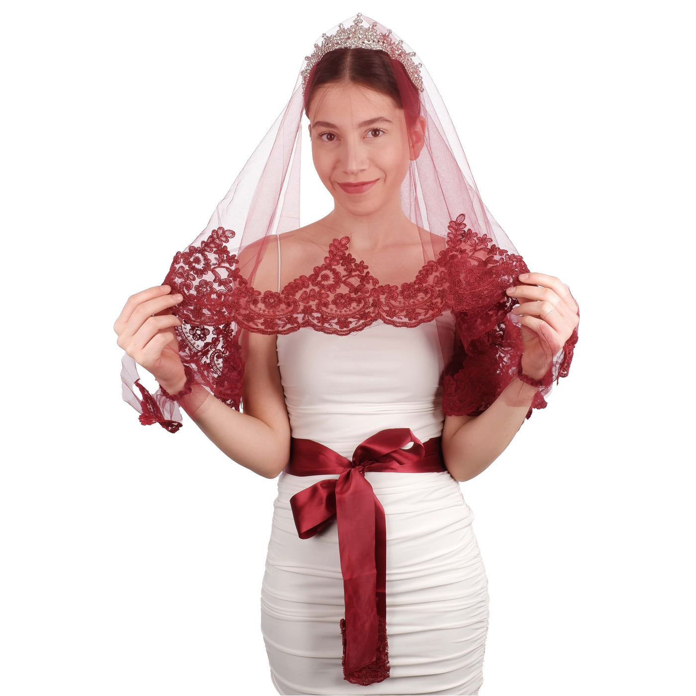 Lace Embroidered Bridal Veil Face Cover Special for Brides for Henna Night Face Cover Red