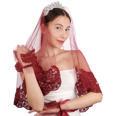 Lace Embroidered Bridal Veil Face Cover Special for Brides for Henna Night Face Cover Red