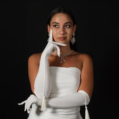 Satin Tassels Long Bridal Wedding Gloves Gloves Costume Gloves For Women
