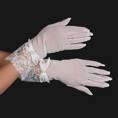 Women's Wedding Gloves Bridal Costume Gloves with Ribbon Detail