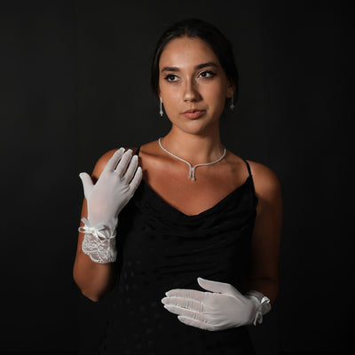 Women's Wedding Gloves Bridal Costume Gloves with Ribbon Detail