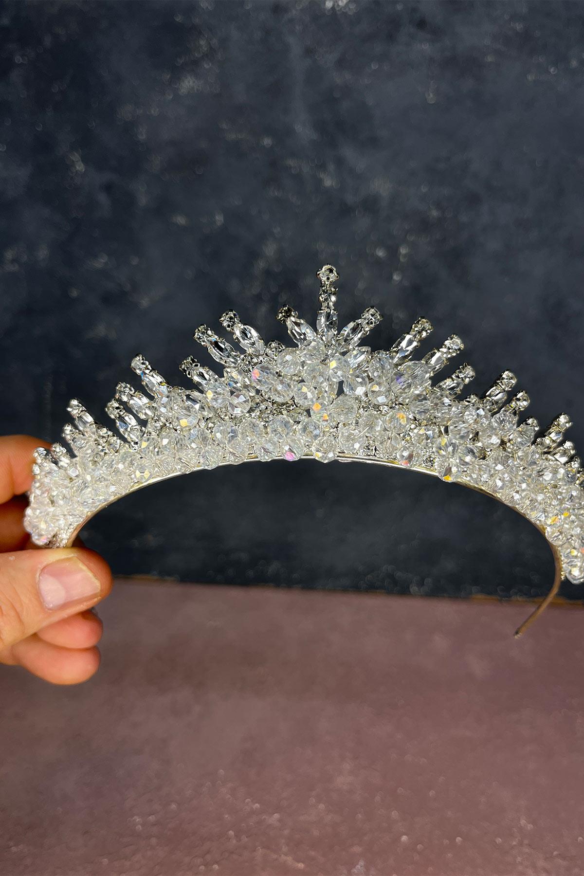 Transparent Silver Edis Beaded Bridal Henna Crown