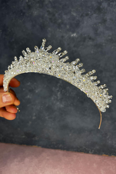 Transparent Silver Edis Beaded Bridal Henna Crown
