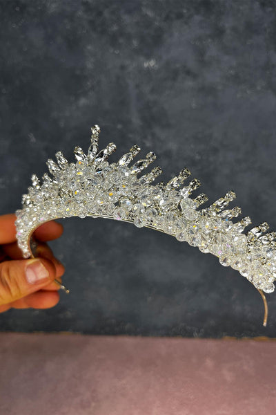 Transparent Silver Edis Beaded Bridal Henna Crown