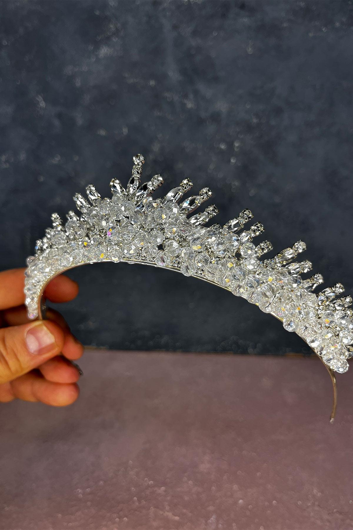 Transparent Silver Edis Beaded Bridal Henna Crown