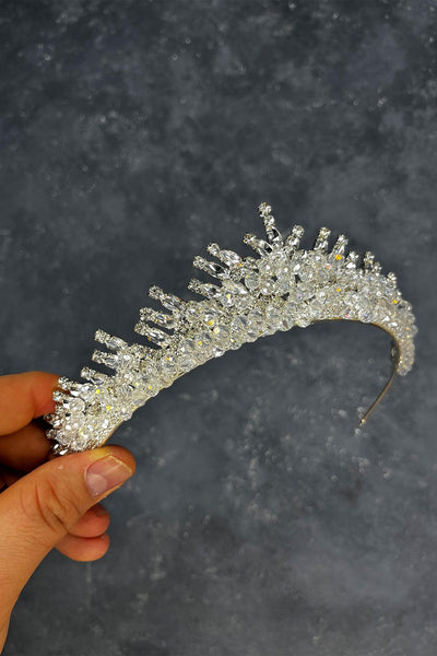 Transparent Silver Edis Beaded Bridal Henna Crown