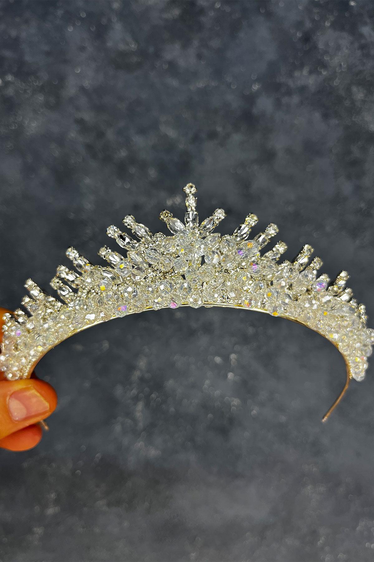 Transparent Silver Edis Beaded Bridal Henna Crown