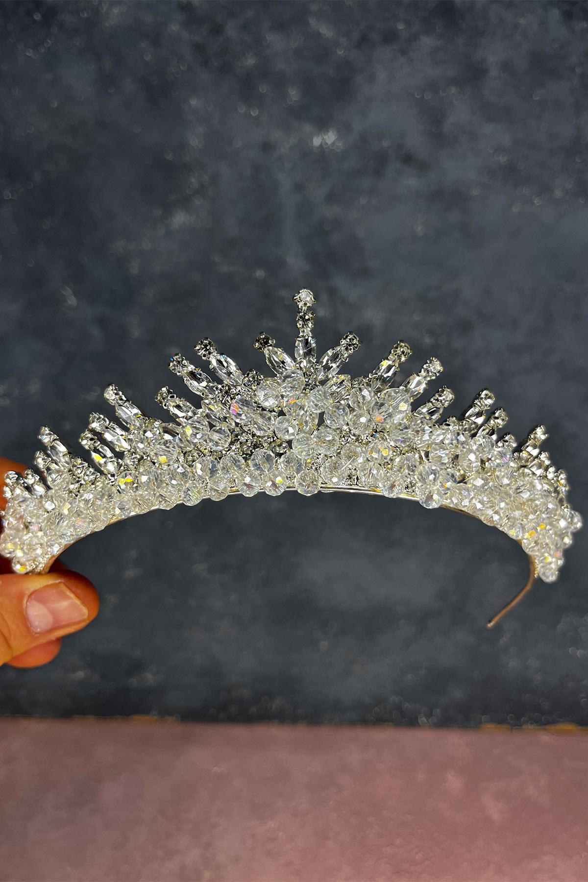 Transparent Silver Edis Beaded Bridal Henna Crown