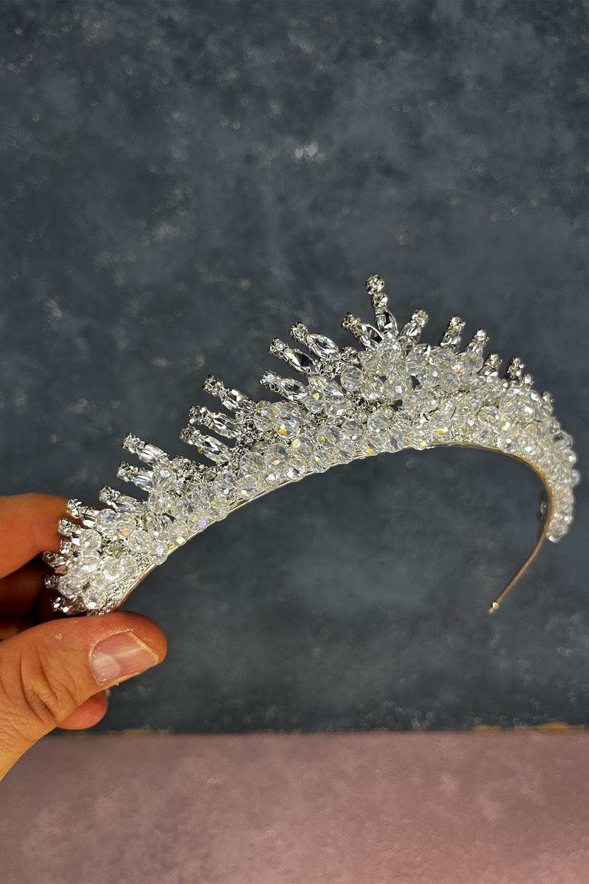 Transparent Silver Edis Beaded Bridal Henna Crown