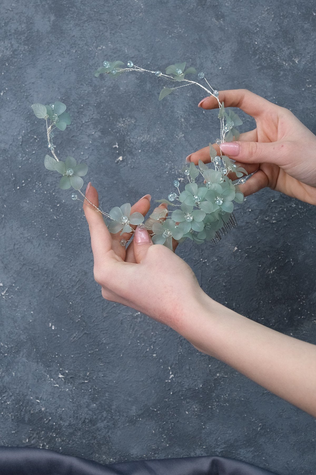 Water Green Mila Flower Branch Motif Bridal Henna Crown