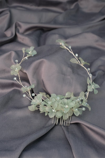 Water Green Mila Flower Branch Motif Bridal Henna Crown