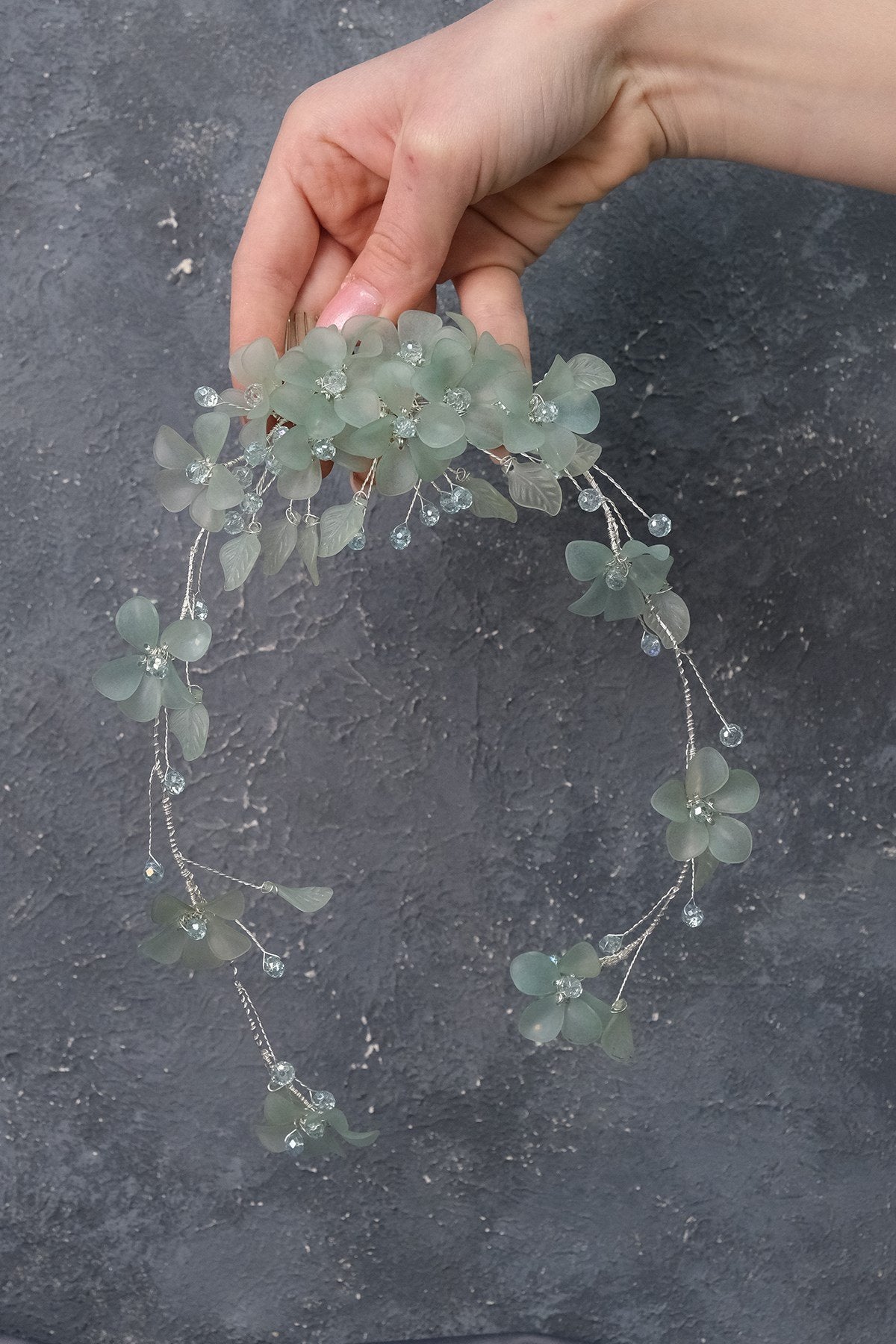 Water Green Mila Flower Branch Motif Bridal Henna Crown