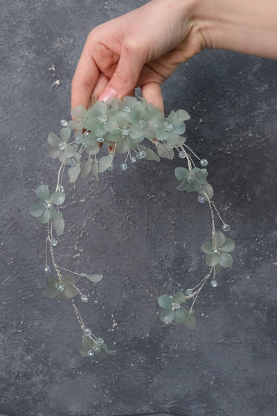 Water Green Mila Flower Branch Motif Bridal Henna Crown