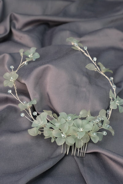 Water Green Mila Flower Branch Motif Bridal Henna Crown