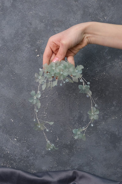 Water Green Mila Flower Branch Motif Bridal Henna Crown