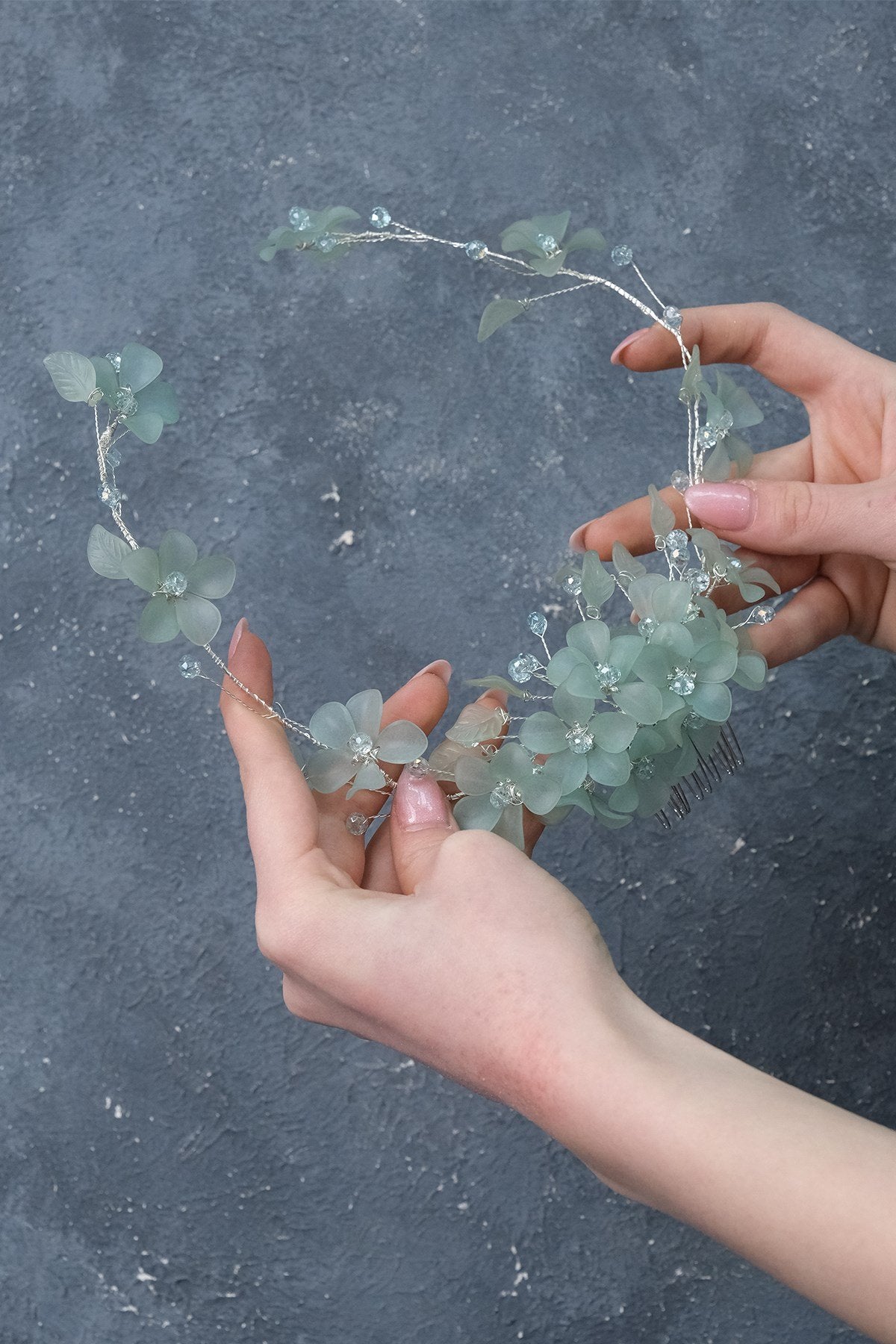 Water Green Mila Flower Branch Motif Bridal Henna Crown